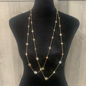 Ann Taylor Loft 34" Golden Link Crystal Beaded Double Chain Necklace